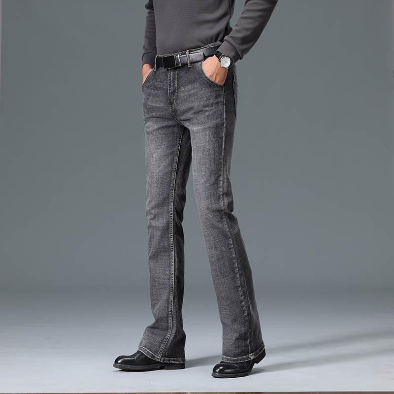 Herren High Waist Stretch Jeans Klassisches Design Schlaghosen Herren Graue Jeans