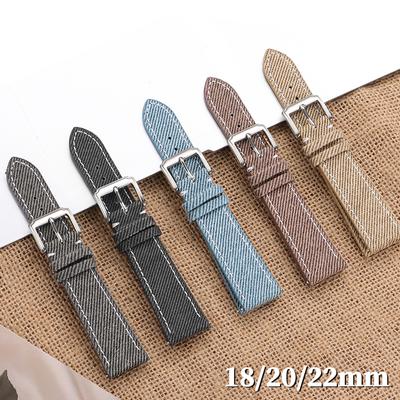 Denim Nylon Watch Strap Canvas Watchband 18mm 20mm 22mm for Seiko Stitched Cowhide Watch Band Men Women Quick Release Bracelet