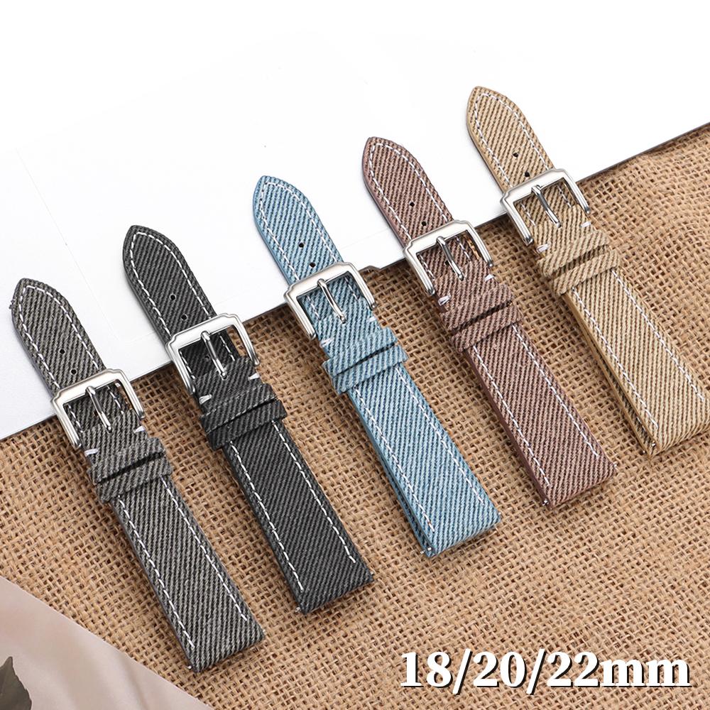 Denim Nylon Watch Strap Canvas Watchband 18mm 20mm 22mm for Seiko Stitched Cowhide Watch Band Men Women Quick Release Bracelet