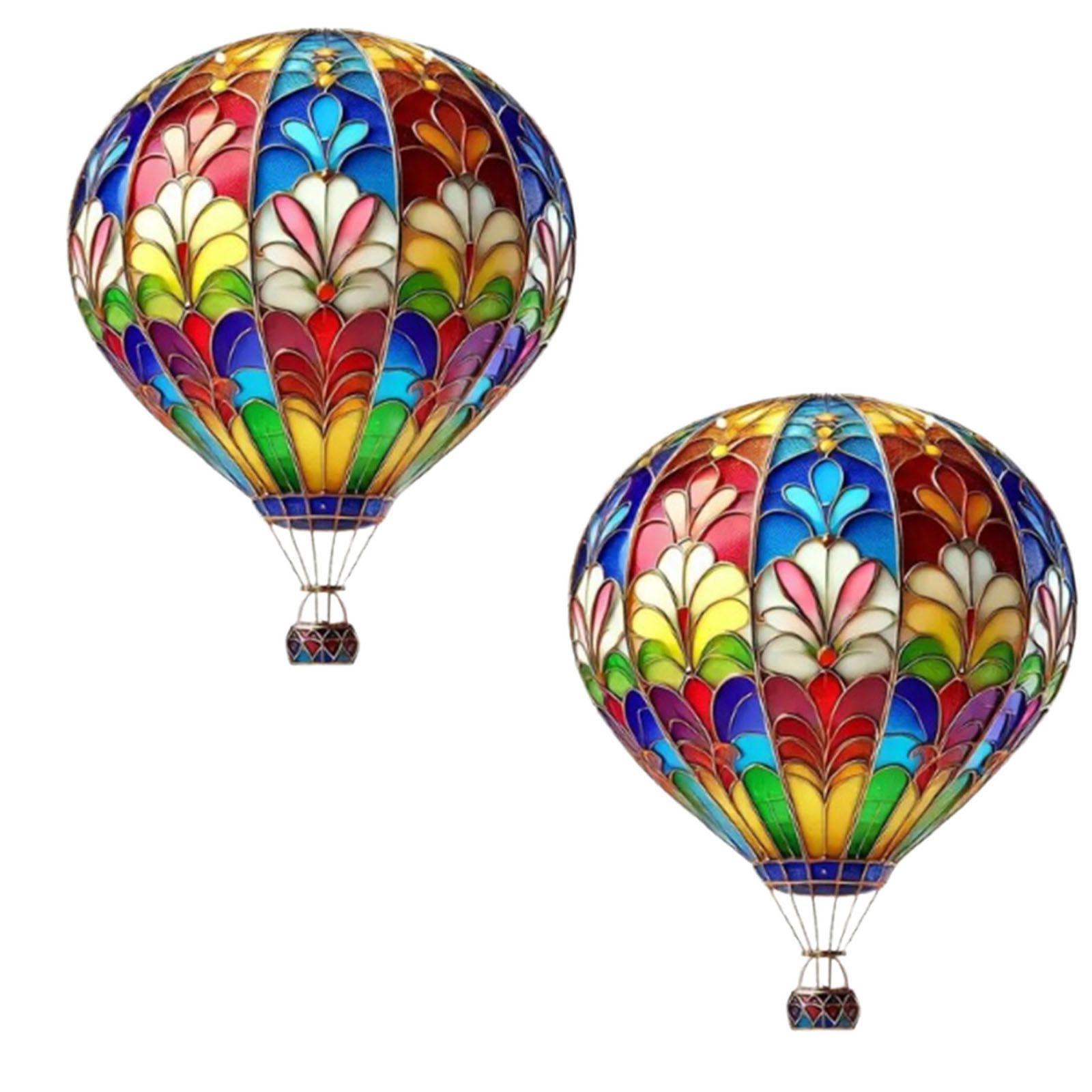 Decorative Hot Air Balloon Hanging Ornament Stained Glass Style Wall Hanging Indoor Outdoor Decorative Accessory for Home Garden Patio One Size