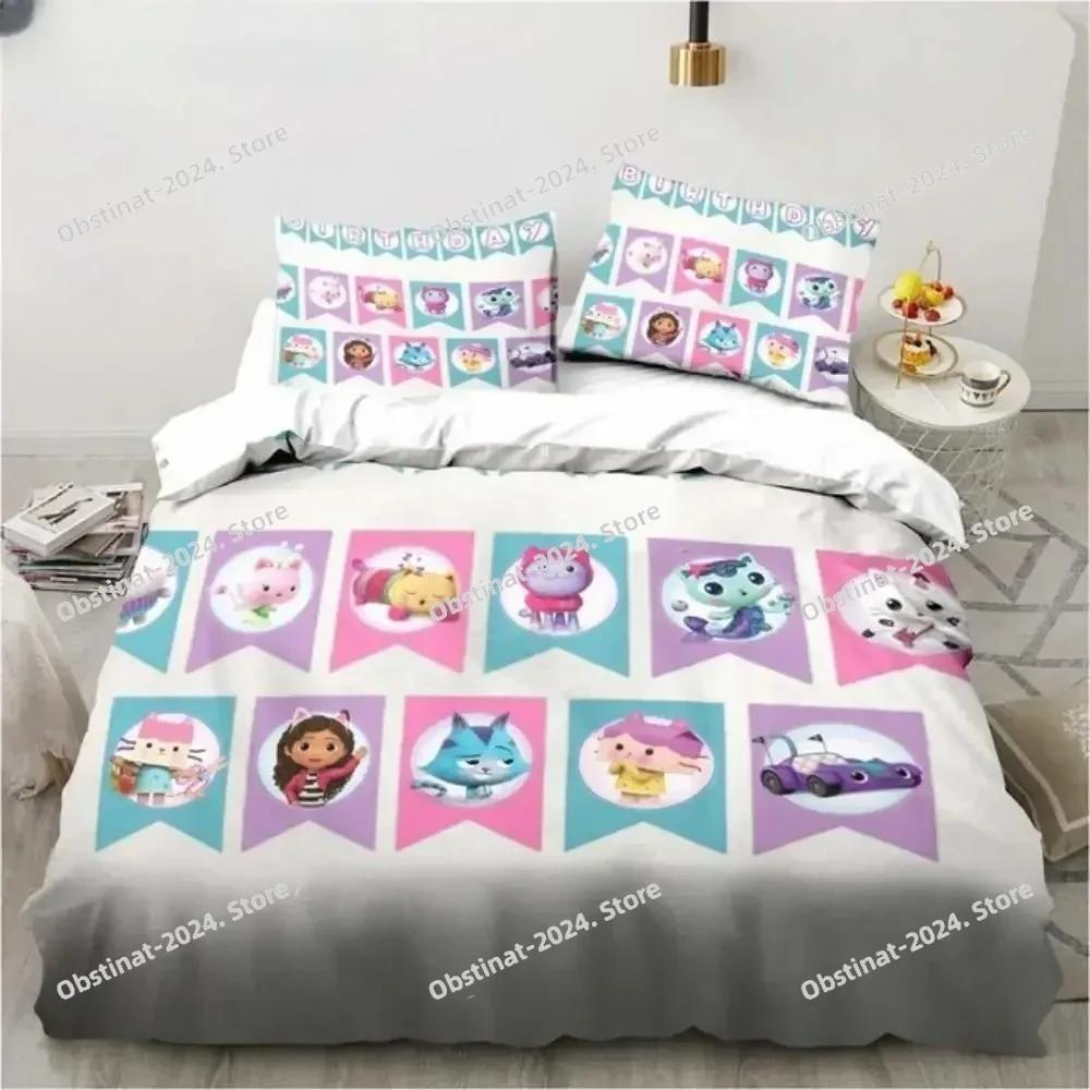 Gabby's Dollhouse Cute Kawaii 3D Bedding Set Printed Single Comforter Quilt Bed Cover Pillow Case 3 Pieces Sets Kids Adult Size
