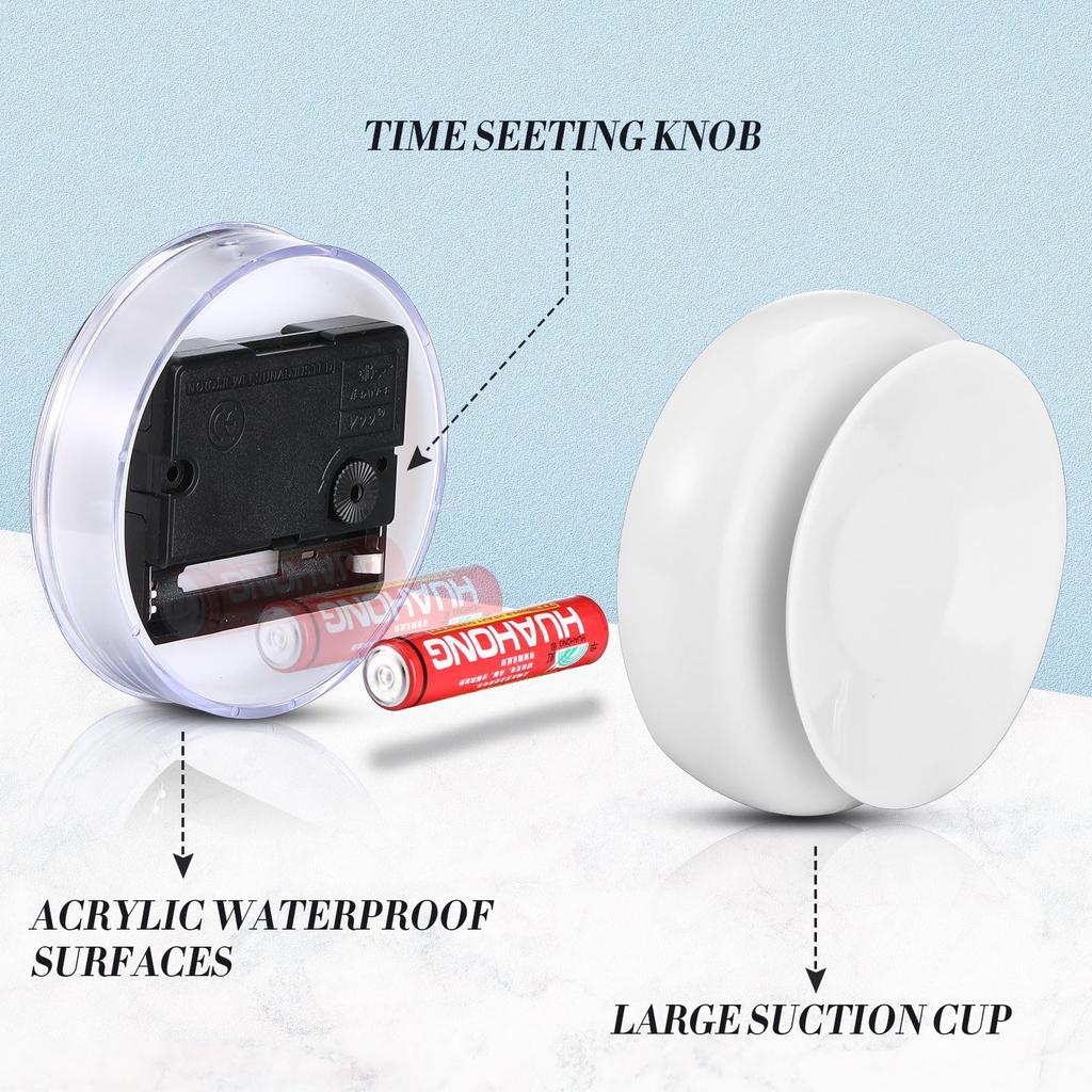 White Waterproof Analog Quartz Plastic Wall Clock Art Deco Design Custom Logo Suction Cup Mount Living Room