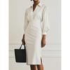 Elegant V-Neck Solid Color Wrap Waist Pleated Knit Midi Dress Women 2025