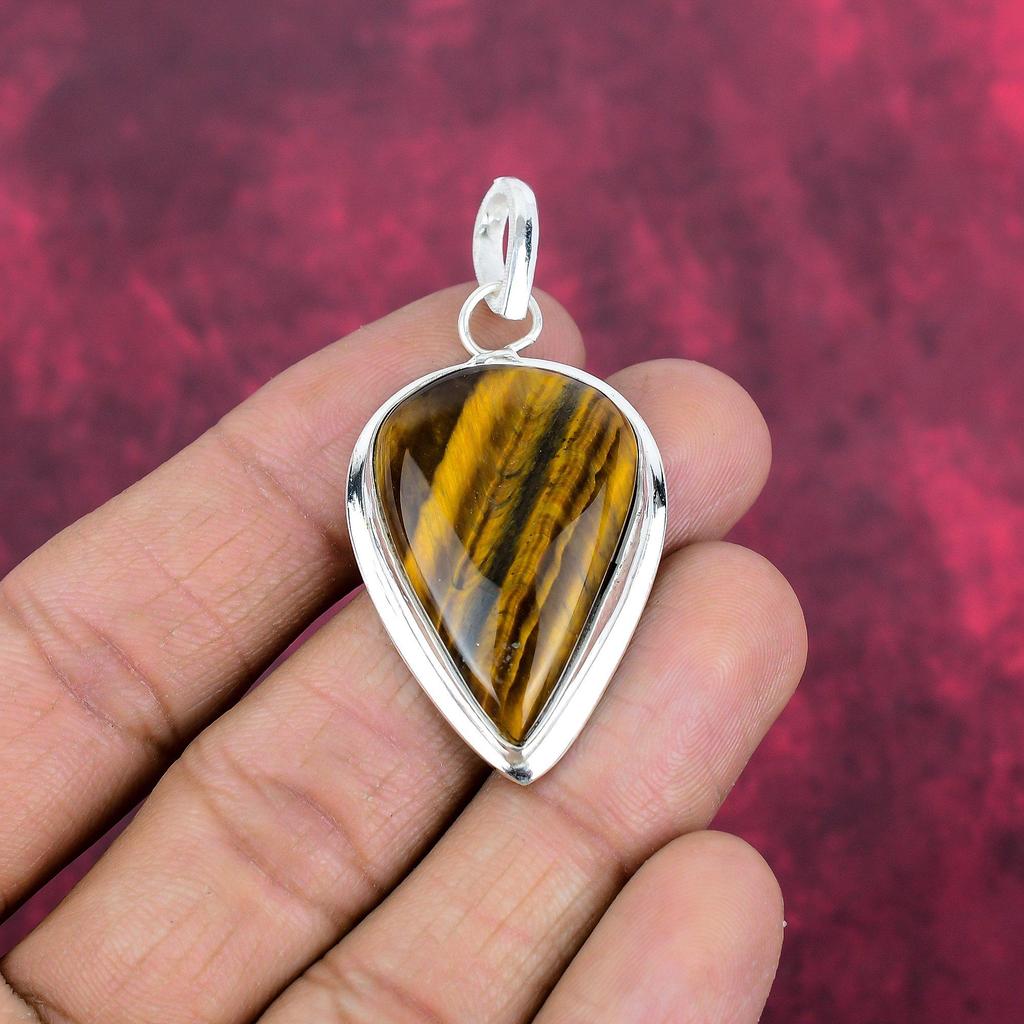 Tigerauge 925 Sterling Silber Anhänger, Handgefertigter Edelsteinanhänger, Geschenk für Mama Antikschmuck
