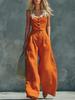 1116 European and American New Models, Retro Button Front Open Placket High Waist Wide Leg Jumpsuit