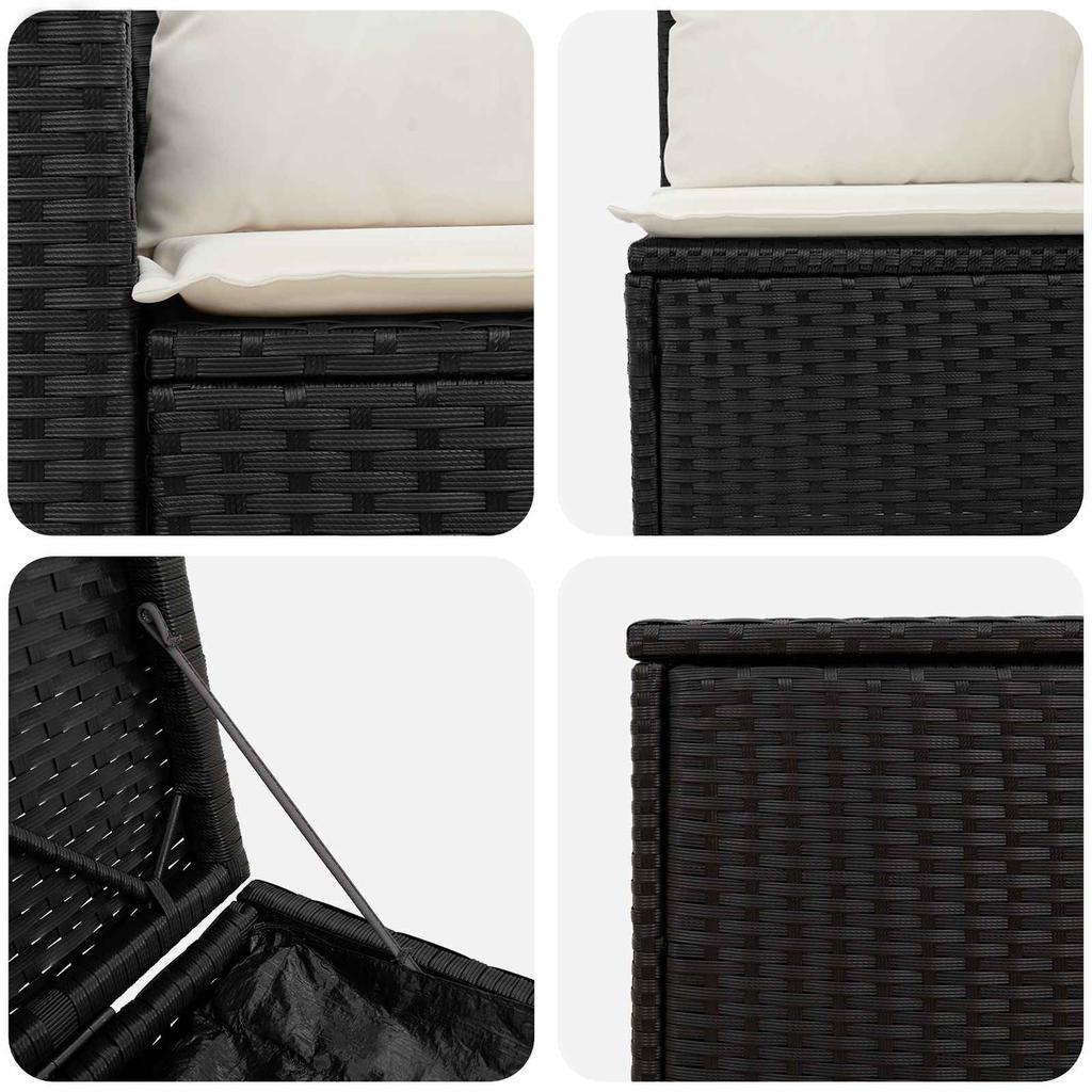 Sofa Set 5 pcs. Black and Cream White Poly Rattan and Steel