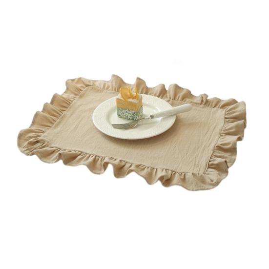 1/2Pcs Kitchen Placemat Square Round Washed Cotton Table Mats with Pleated Edges Heat Resistant Dining Home Kitchen Party Placemats