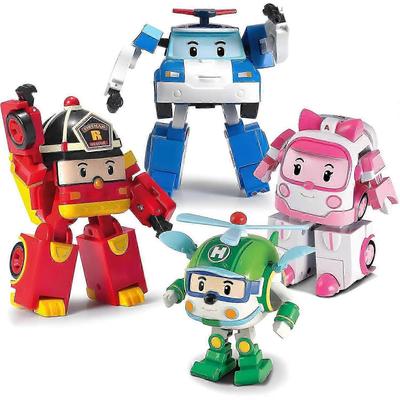 SBSG Robocar Poli 4 Balení Poli + Amber + Roy + Helly Transformující Roboti Hračky, 4" Transformovatelná Akční Figurka Hračka, Sada Hraček Záchranných Vozidel, Sváteční Bi