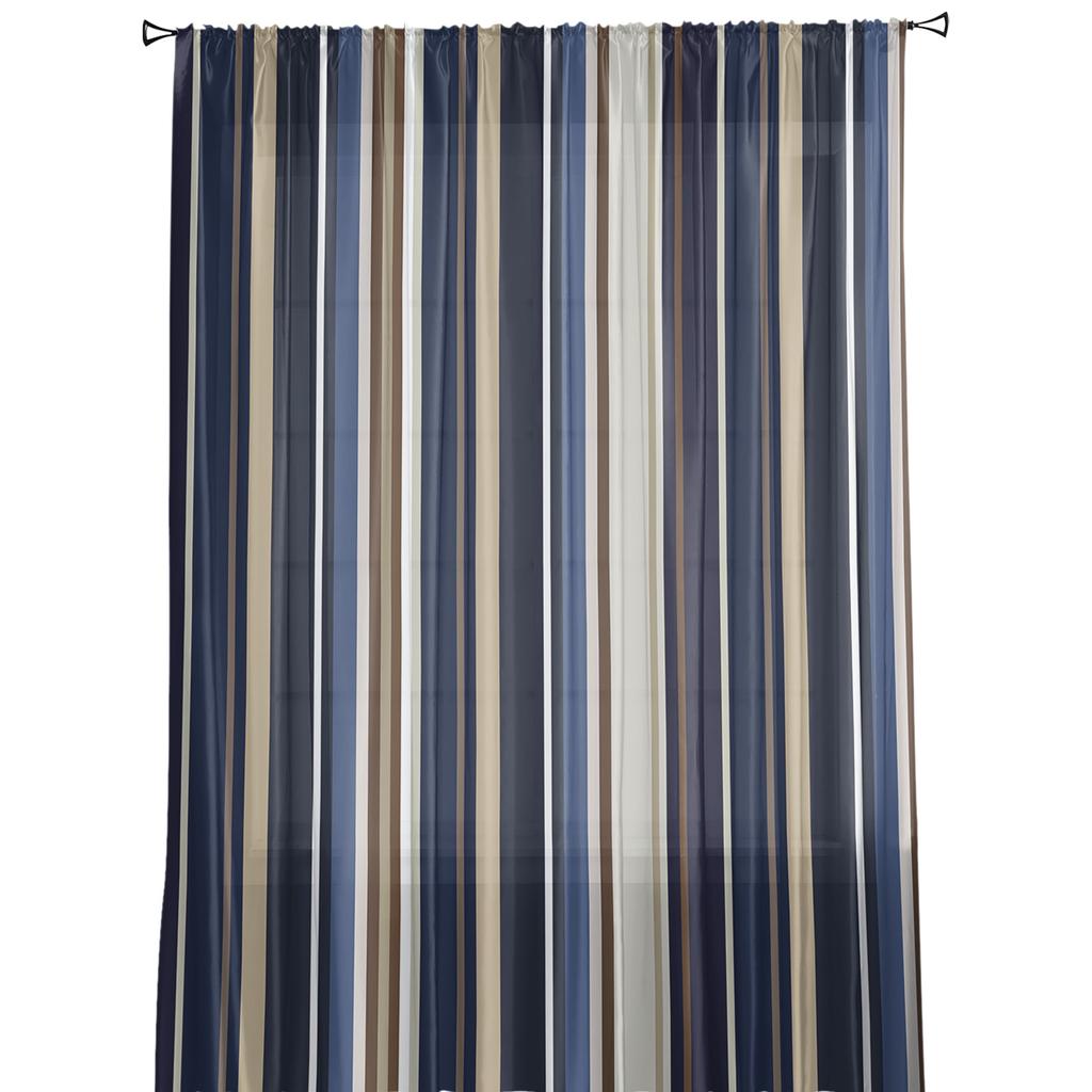 Geometriske striper Vindusdekorasjon Tyll Moderne Gjennomsiktige Gardiner for Kjøkken Stue Soverom Gardiner Dekorasjon