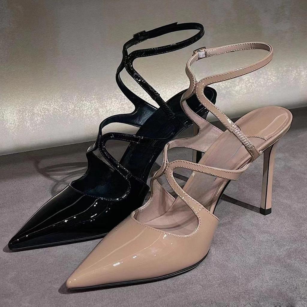 Fashion Summer Cross Cut Hollow Out Satin Sandals Women Gold Silver Pointed Sexy 10.5cm High Heels Brand Fashion Woman Shoes Size34-45