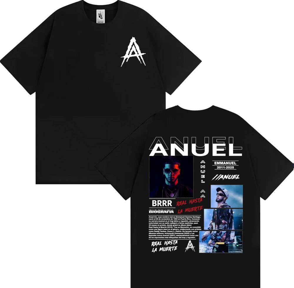 Rapper Anuel AA Rhlm 2 Album 2026 Tour Tshirts Men Women Fashion Hip Hop High Street T Shirt Cotton ONeck Short Sleeve Tshirt