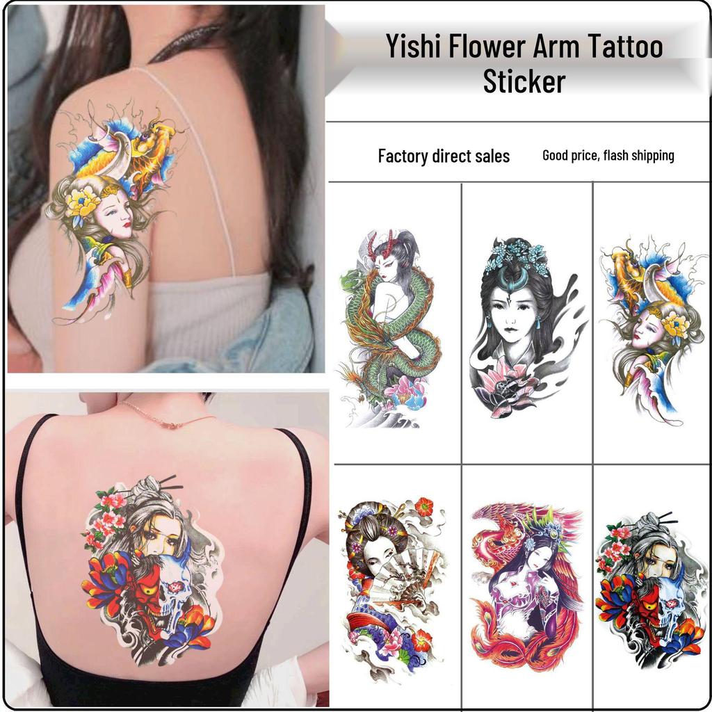 Geisha Skull Flower Tattoo Stickers: Halloween Arm & Face Ghost Designs