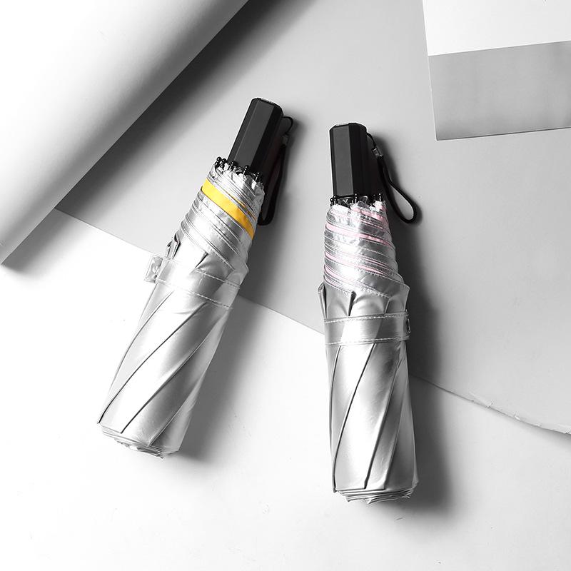 Hand-opened titanium silver glue umbrella, full shading sunscreen parasol, weather and rain vinyl folding umbrella plus aluminum bone umbrella