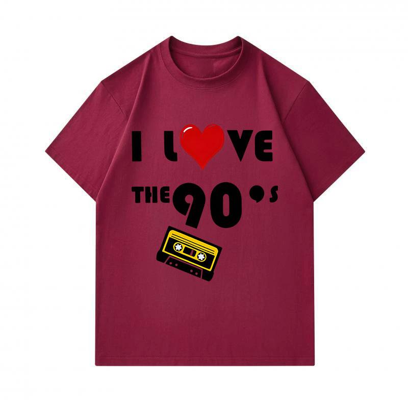 Men's 100% Cotton Crew Neck Short Sleeve T-Shirt, I Love The 90s Cassette Tape Pattern Casual Retro Vintage Graphic Tee for Daily Wear