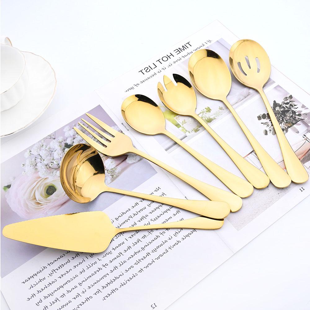 Service Gold Dinnerware Stainless Steel Cutlery Set Soup Spoon Flatware Salad Fork Cake Shovel Set Kitchen Tableware Set