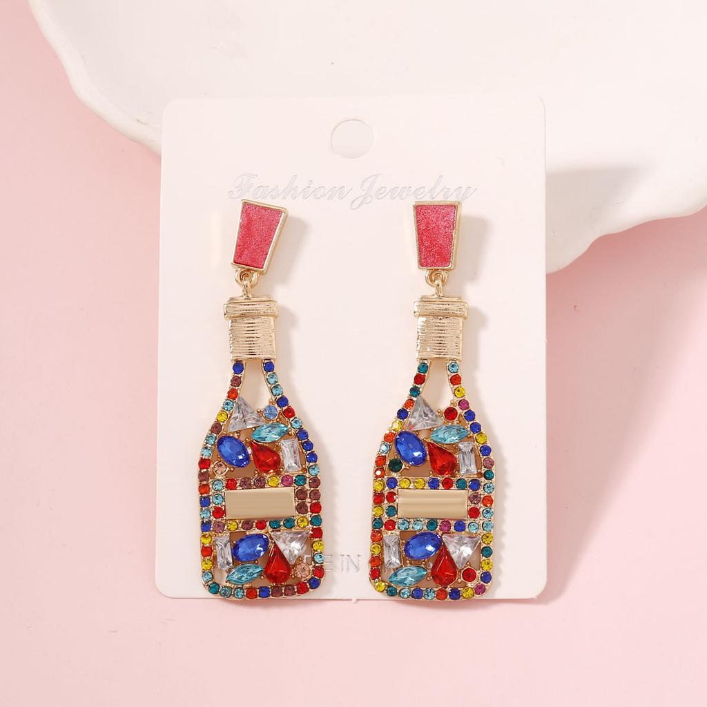 Holiday Style Versatile Temperament Diamond Set Oil Drop Fashion Imitation Pearl Wine Bottle Shape Perfume Bottle Earrings