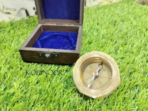 Maritime Compass With Wooden Box Hexagon Shaped Direction Tool Nautical Gift