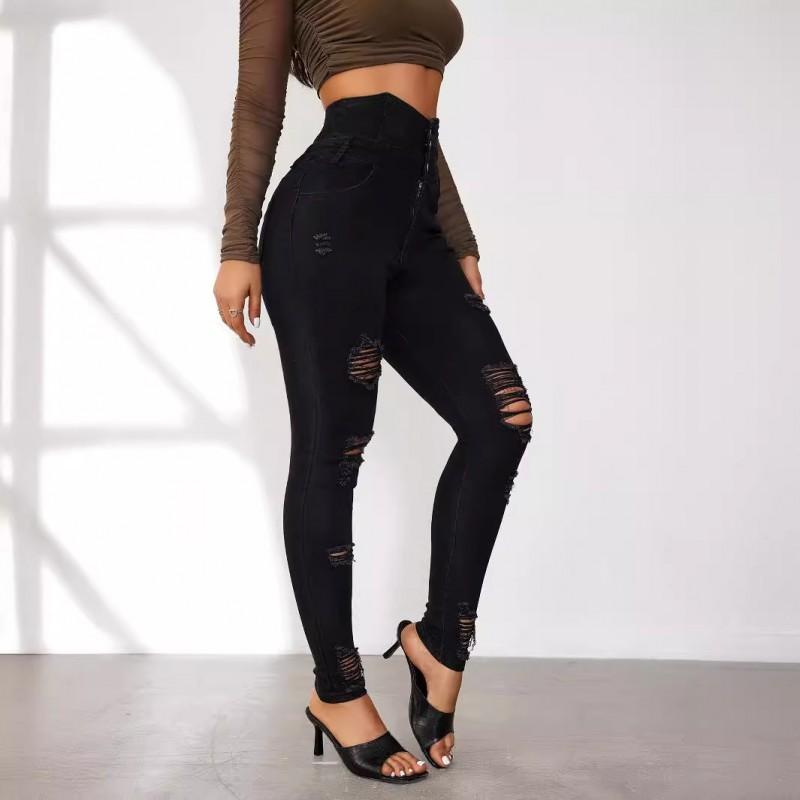 High Waist Ripped Skinny Jeans Women Stretch Denim Pants Streetwear Slim Fit Trousers