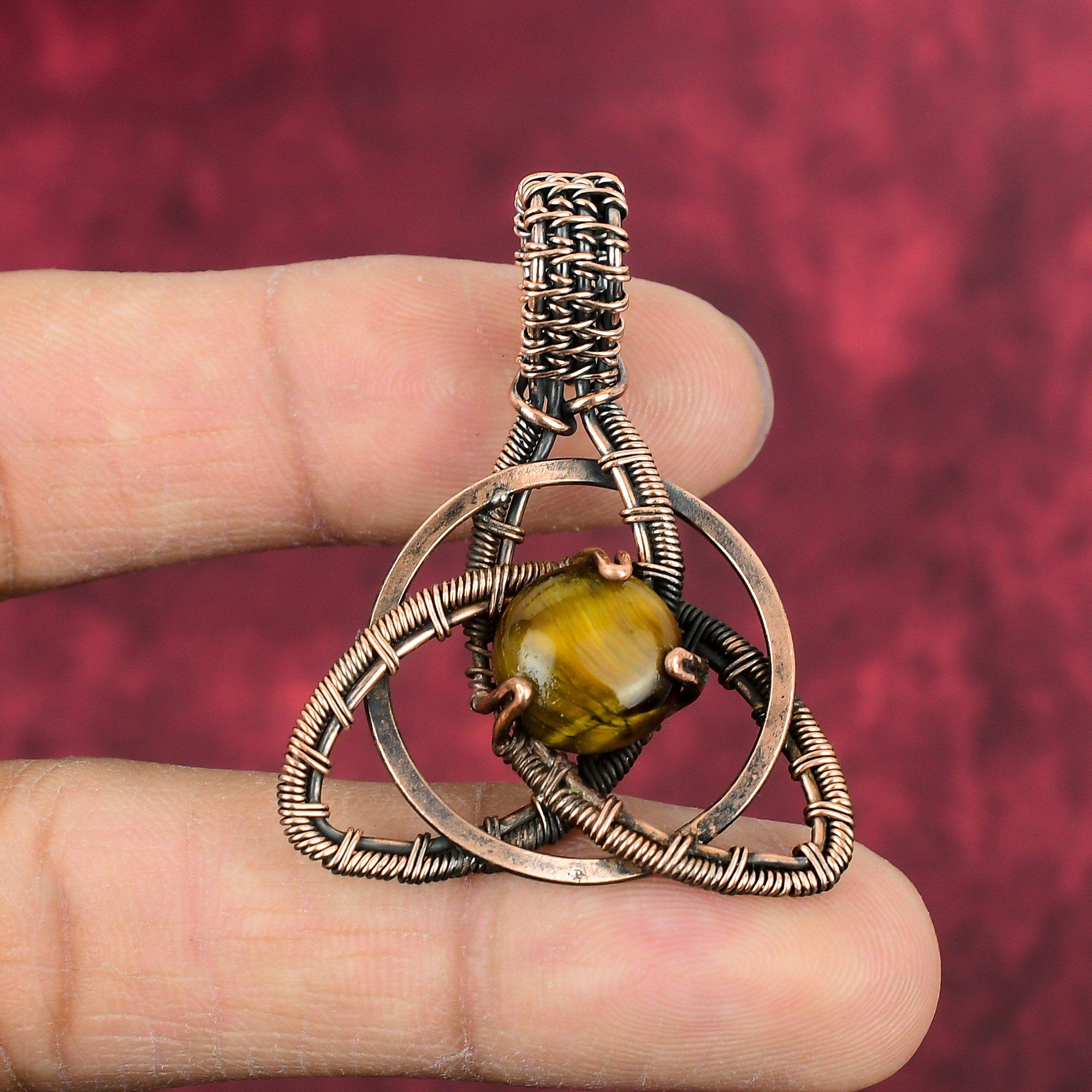 Tiger s Eye Pendant Copper Wire Wrapped Jewelry Gemstone Copper Pendant Tiger s Eye Jewelry Handmade Pendant Gifts For Him Wire Wrap Pendant