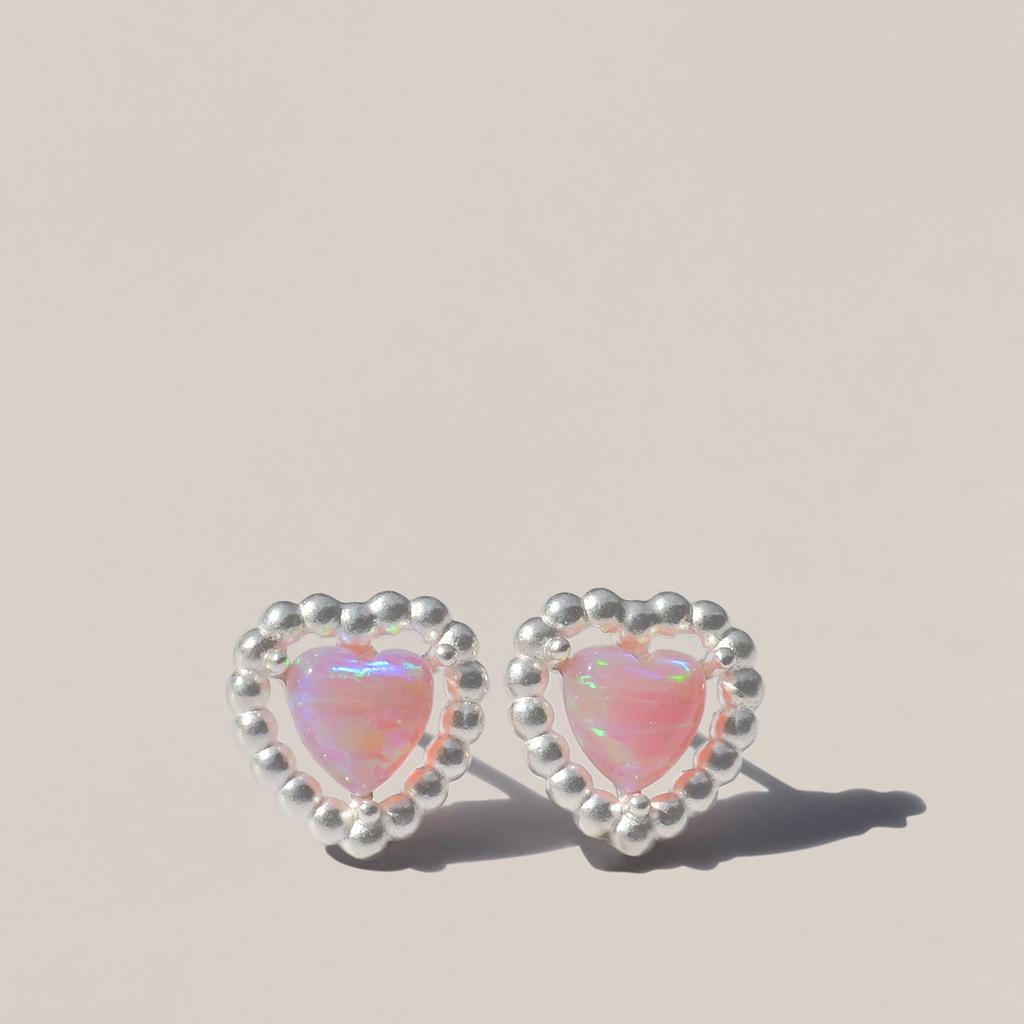 47Bag 925 Silver Opal Mini Heart Earrings Lovable