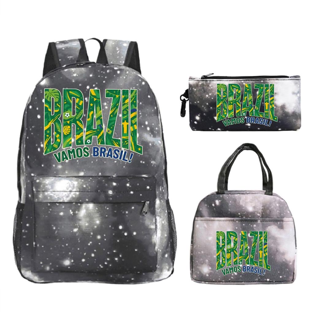 Fun Mexico Brazil Letter Print 3pcs Set Backpack Soccer Lover Kids Boys Girls Bagpack Pen Bag and Lunch Bags Suit Gifts