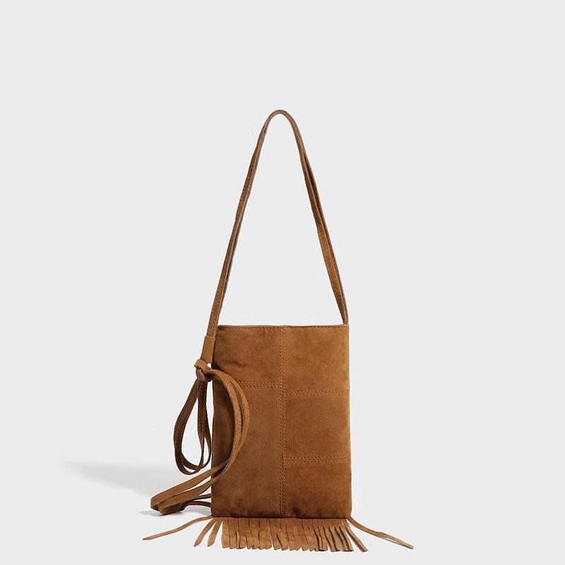 Suede Niche Boho Fringe Phone Bag American Ethnic Style Matte Mini Shoulder Crossbody Purse