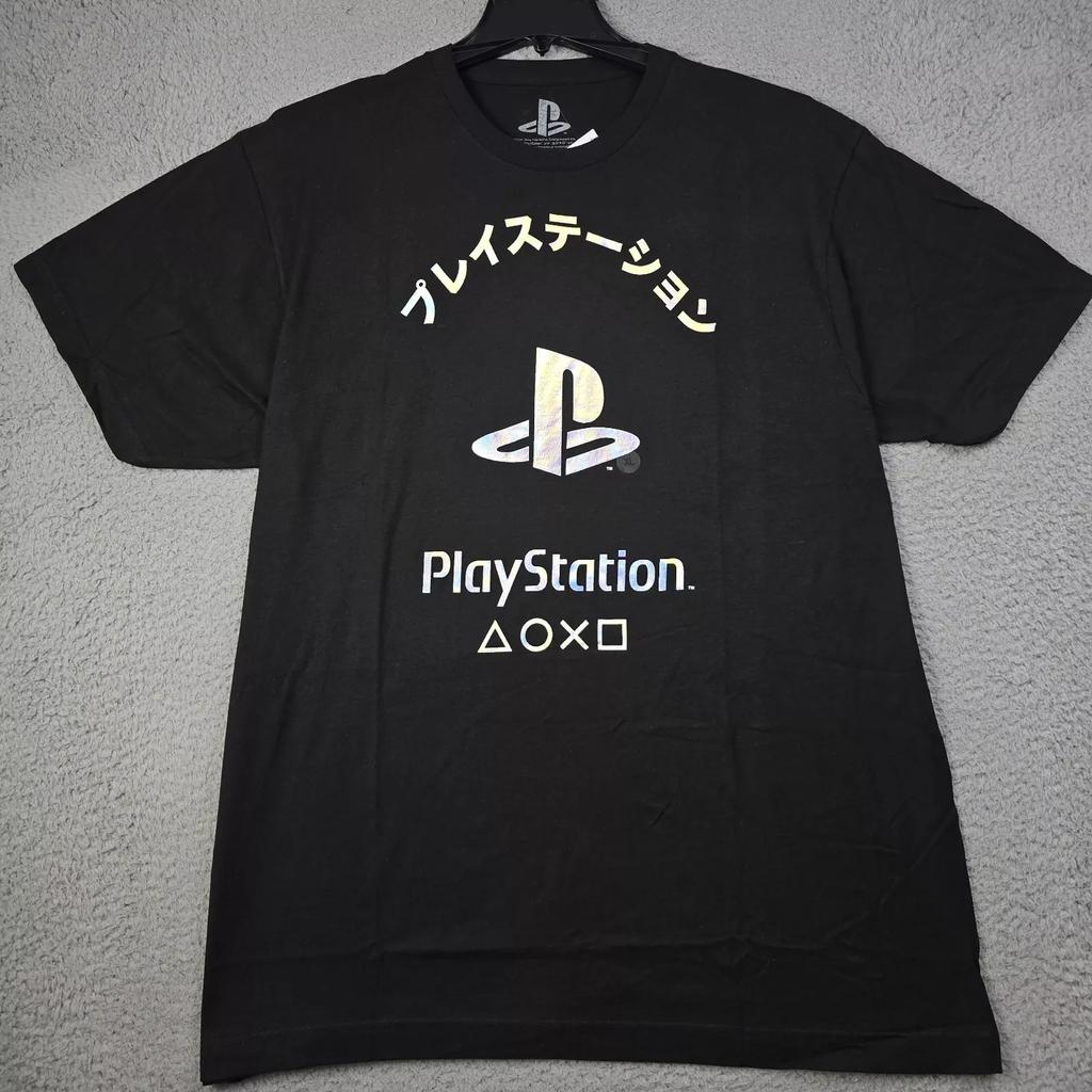 Playstation Shirt Herren Extra Groß XL Schwarz Folie Videospieler PS4 PS5 Retro Neu mit Etikett B