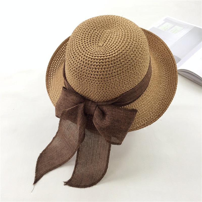 Bow Straw Hat Beach Hat Women's Summer Seaside Casual Versatile Sun Hat Big Brim Vacation Cool Hat Summer