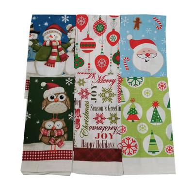 1Pc 38x65cm Thin Cotton Christmas Santa Claus Tree Printed Kitchen Dish Cleaning Cloth Tea Towel