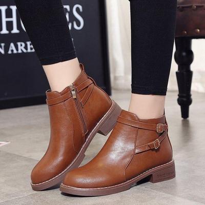 New Women's Boots  Low Heel Belt Buckle Short Leg Boots Women's Large Women's Boots Autumn/Winter