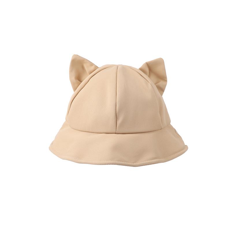Cute cat ears bucket hat female spring and summer versatile cute girl ins sunshade sunscreen solid color dome basin hat tide