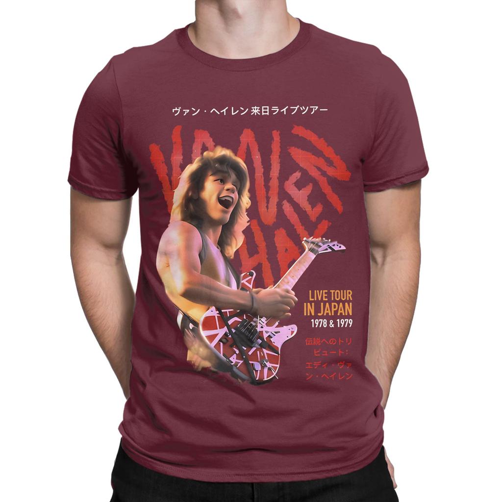 Eddie Van Halen Live Tour In Japan Striped Funny 100 Cotton Tshirt Van Halen Tops Tees For Unisex