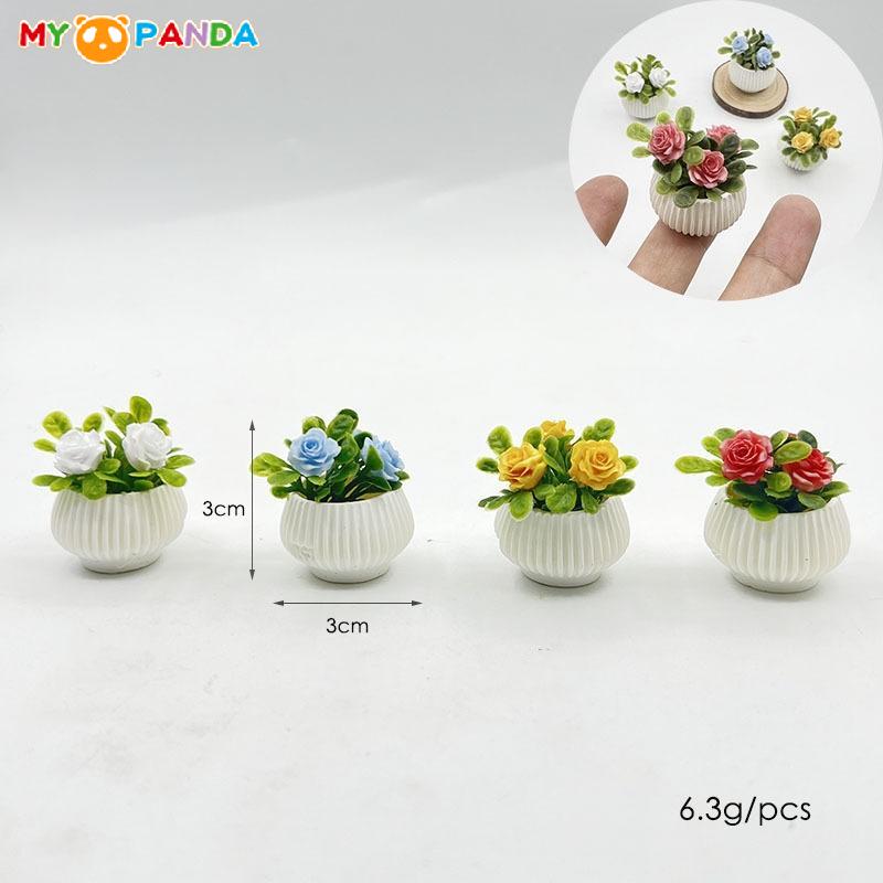 1Pcs Doll House Living Room Scene Decoration Mini Rose Plant Potted Plants Model Miniature Landscape Handicrafts