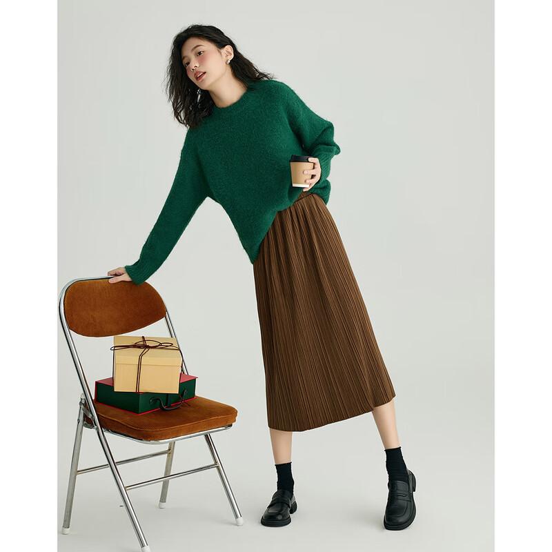 Demana Women's Retro Lazy Style Round Neck Knit Sweater