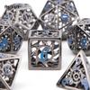 7 bucăți, negru, albastru, rotativ, zaruri metalice, zaruri metalice poliedrice goale, potrivite pentru jocuri de rol RPG, jocuri de cărți