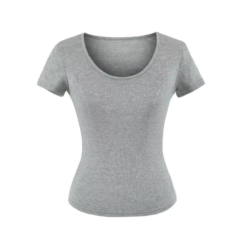 U-neck slim-fit short-sleeved T-shirt women's summer new American Spice Girl solid-color thin slim-fit slim bottom top