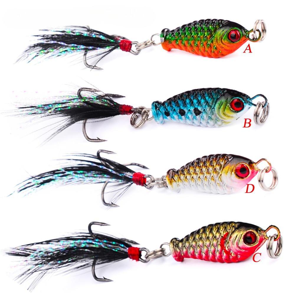 2.5cm 5g Metal Fishing Jig Lure Artificial Bait with Feather Hook Crankbait Lead Jigs Fishing Lures