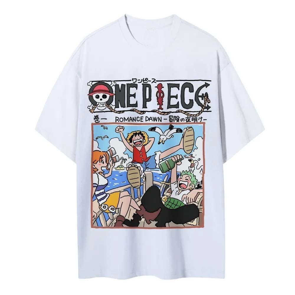 One Piece 2026 New Hot Straw Hat Pirates Unisex Pure Cotton Tshirt Summer New Print Casual Parentchild Short Sleeved Shirt