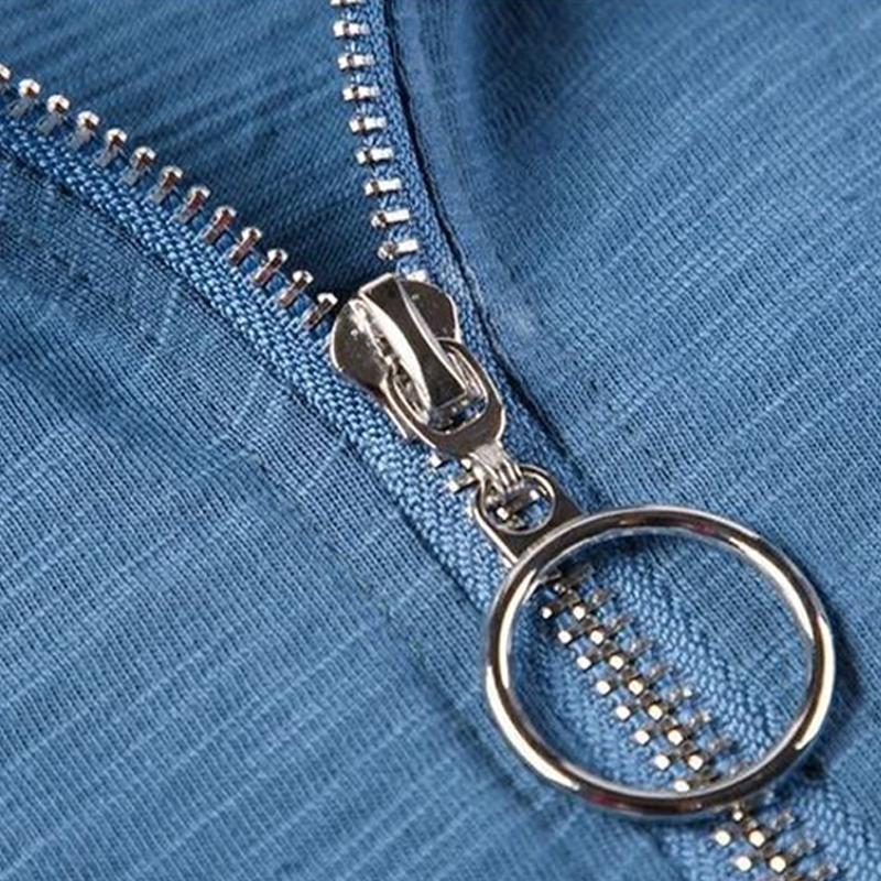 Košile s dlouhým rukávem Ženy Bavlna Korejský styl Štíhlá žena Oblečení Podzim Topy na zip Dámské Tričko Dámská