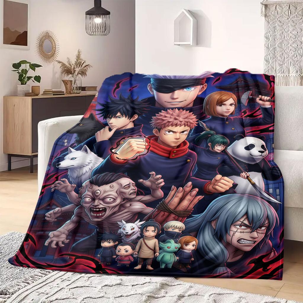 Jujutsu Kaisen Deluxe Print Flannel Blanket, Cute Cartoon Pattern for Sofa Bed, Cozy Home Decorative Throw, Portable Travel_LIAN