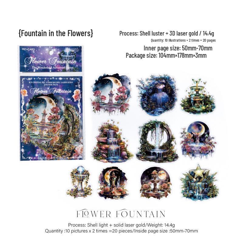 

Mo Mo Ice Crystal Laser Gold Stickers: Wonderland Series, 20 Sheets, 6 Styles, Assorted Shapes