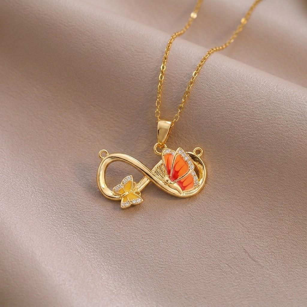 European & American Style Colored Zircon Bird & Butterfly Pendant Clavicle Necklace for Women