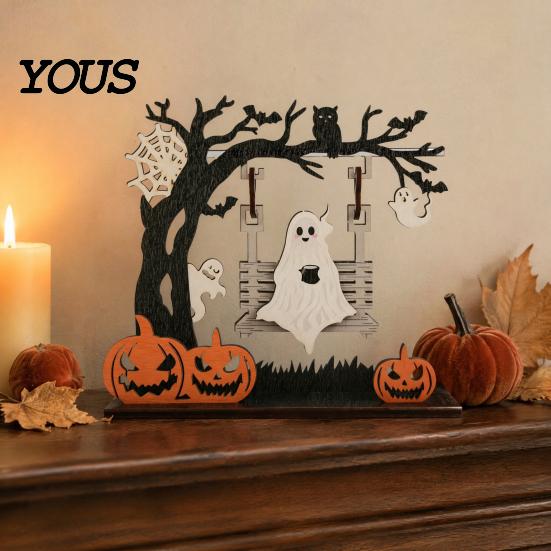 Tiered Tray Seasonal Decor Funny Halloween Desktop Swing Decor, Spooky Home for Living Room Holiday Party Table Centerpieces Tabletop, Gothic