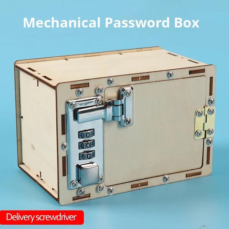 DIY Wooden Password Box for Kids Assembling Manual Machine Code Box Mechanical Lockbox Science Experimental Money Financial Toys