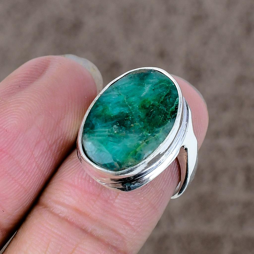 Green Jade Genstone Handmade 925 Sterling Silver Jewelry Ring Size 6 KKG-536