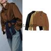 Autumn New Women Clothes Casual Short with Shoulder Pad Lapel Long Sleeve Pleated Strap Decoration Outerwear 8091427