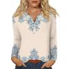 Women's Fashion Casual Printed V-neck Long Sleeve Button Up T-shirt Top