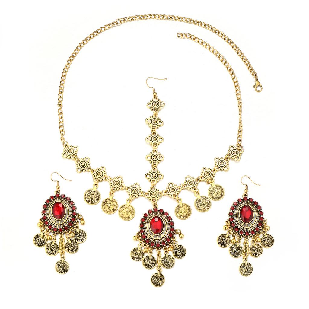 Bohemian Vintage Crystal Rhinestone Head Chain Earrings Set Ethnic Style Hair Accessories for Women