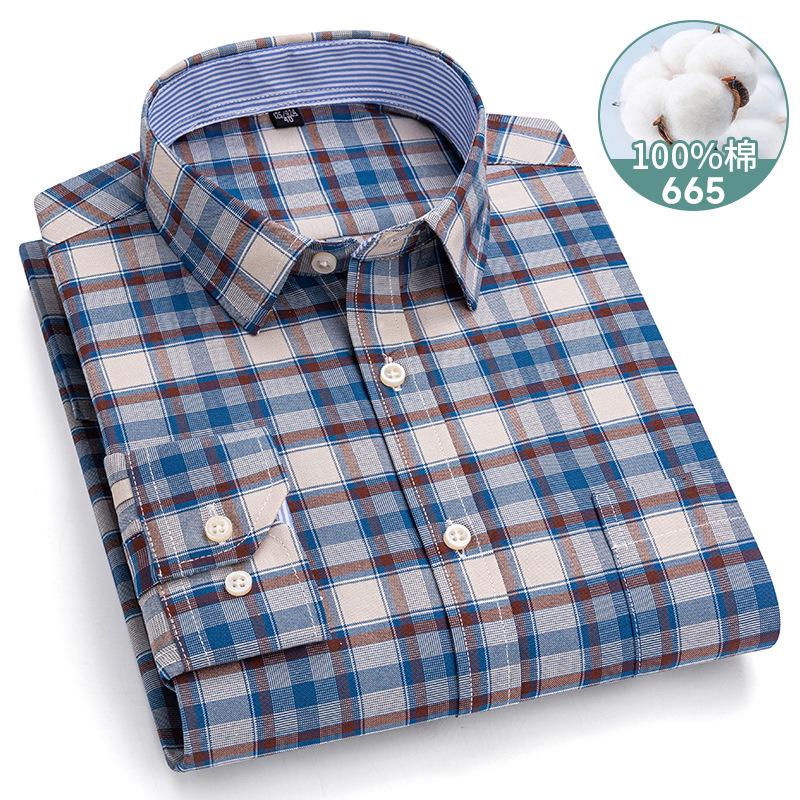 Autumn New Striped Long Sleeve Shirt Cotton Oxford Spinning Washed Casual Men's Cardigan Button Neck Shirt