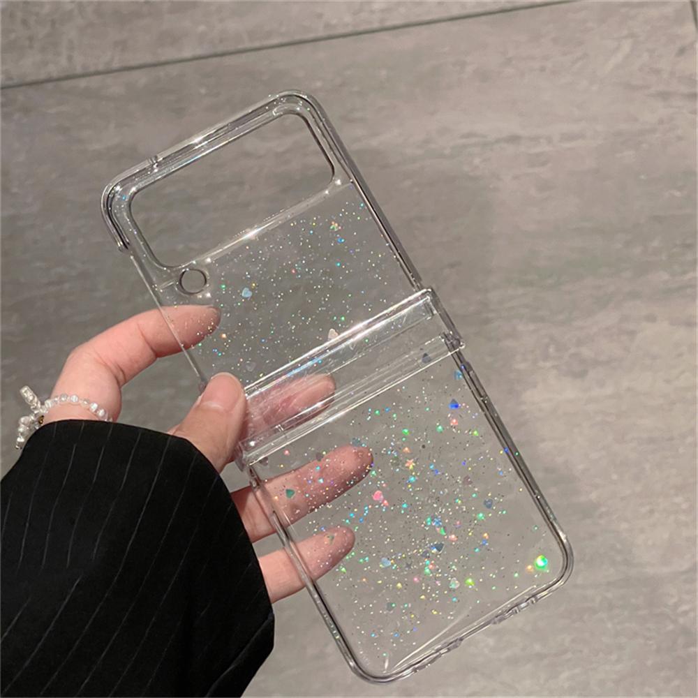 Y2K Cute Glitter Love Heart Transparent Case For Samsung Galaxy ZFlip 5 Z Flip6 Z Flip3 Z Flip 4 5G Clear Hard Protective Cover